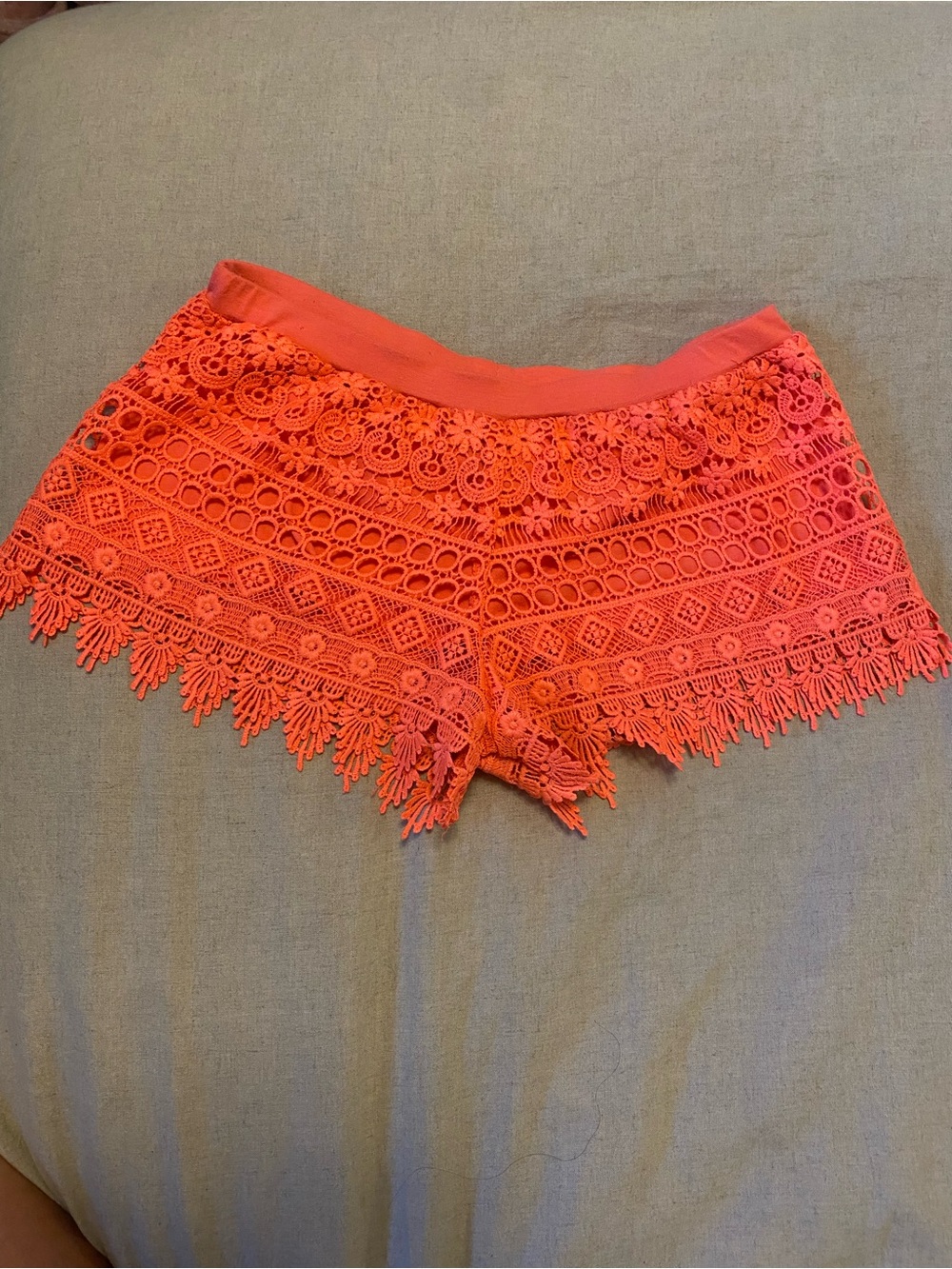 H&M Neon Coral Crochet-Trim Shorts